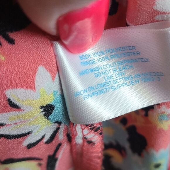 Anthropologie Nanette Lepore Coral Floral Fringe Kimono L’Amour Large Anthro - Picture 7 of 8